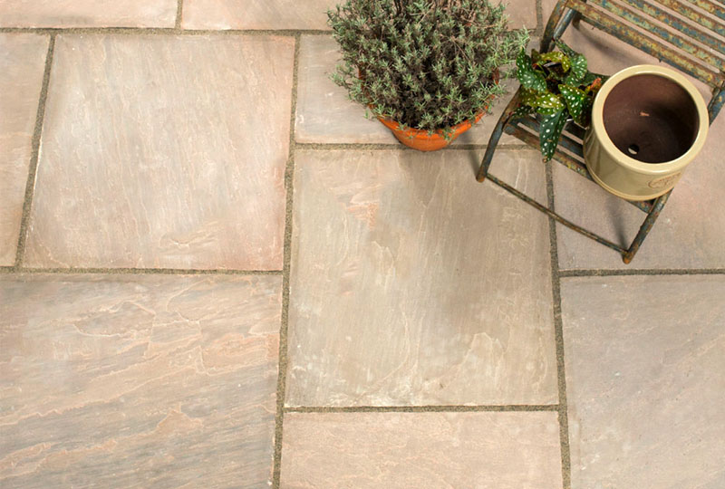 Autumn umber sandstone patio paving